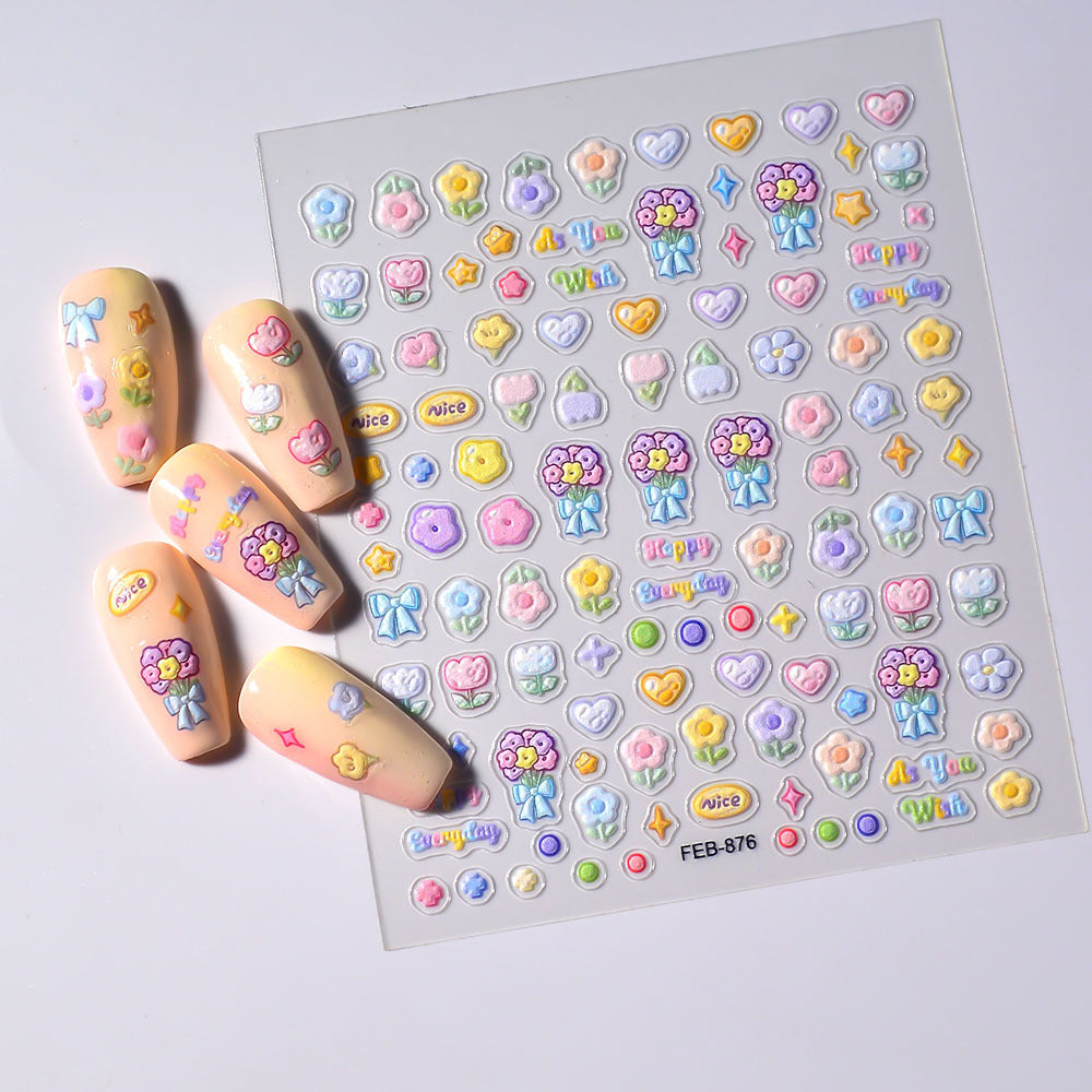 Relief Fresh Flower Adhesive Jewelry Dragon Nail Stickers