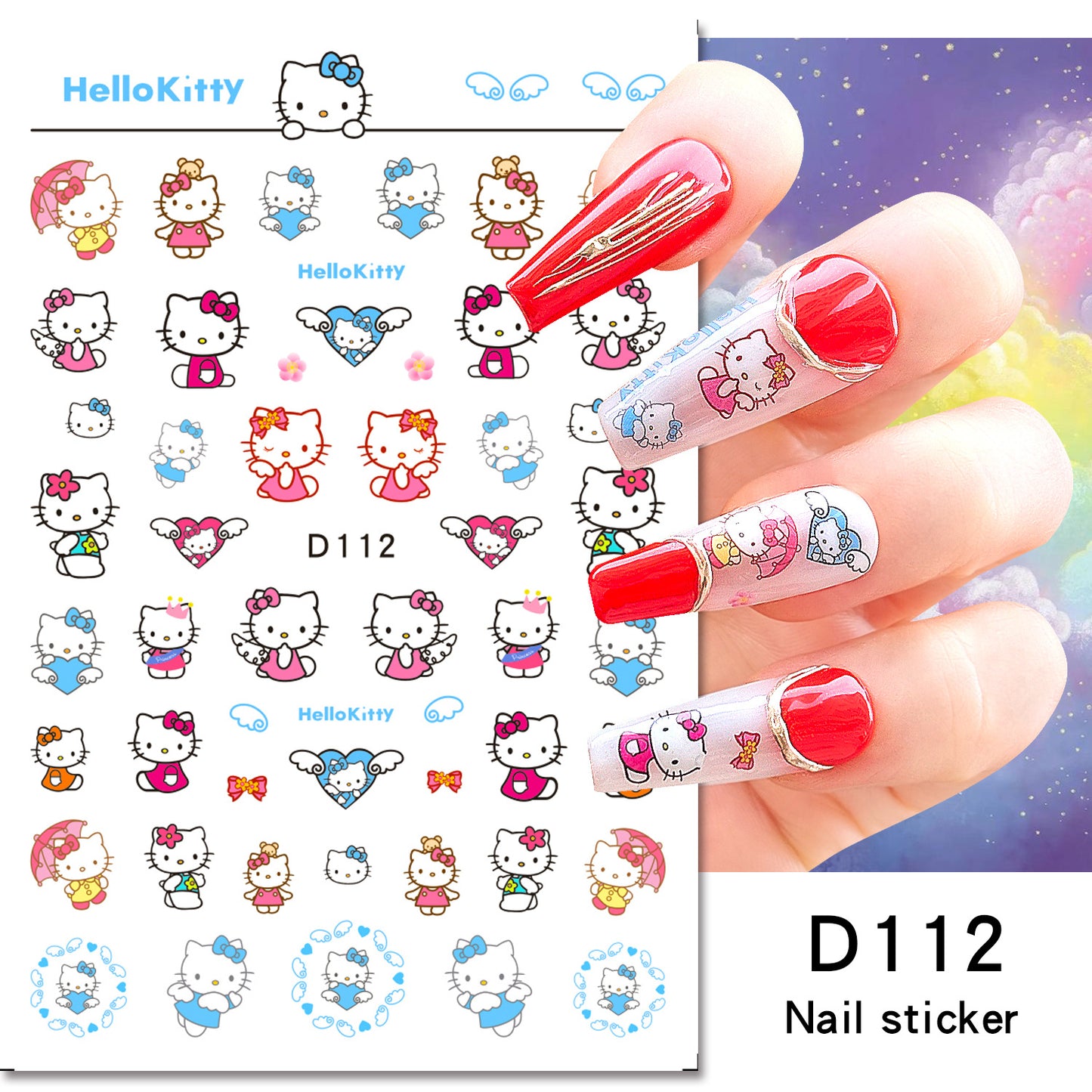 Autocollants pour ongles classiques en papier motif chat de dessin animé pour enfants