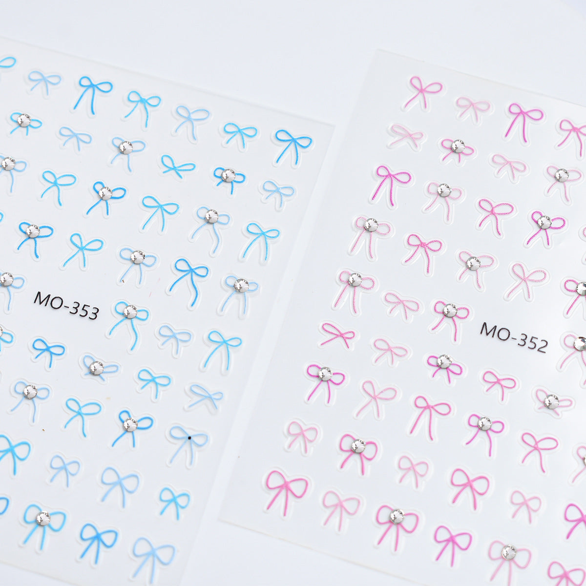 Show White Pink Blue Bowknot Diamond Nail Stickers