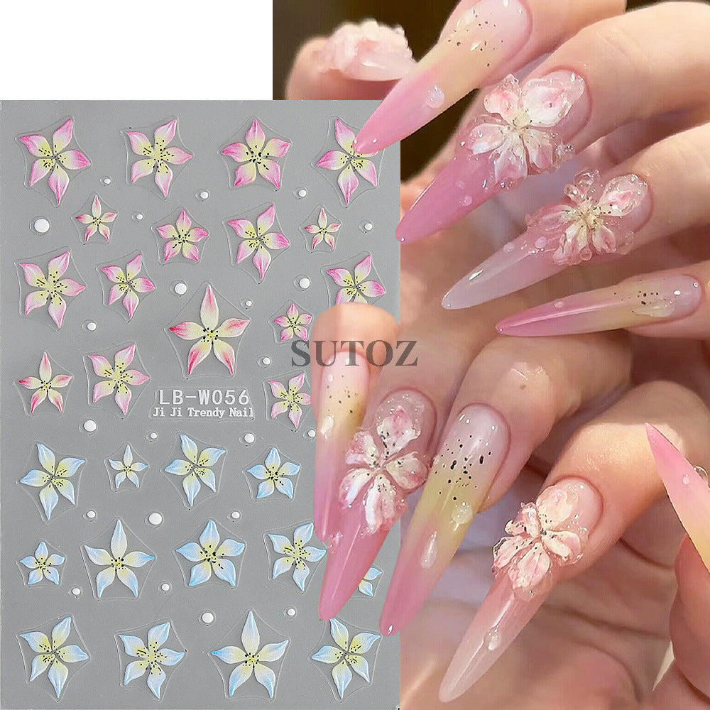 Popular Summer Ice Lily Flower Thin Tough Nail Stickers