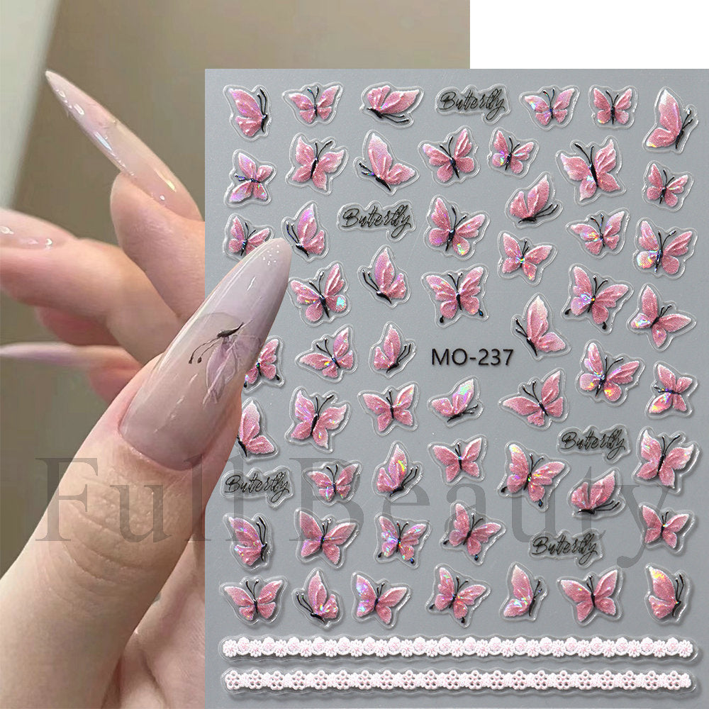 Pink Butterfly Elegant Dream Big Bowknot Nail Stickers