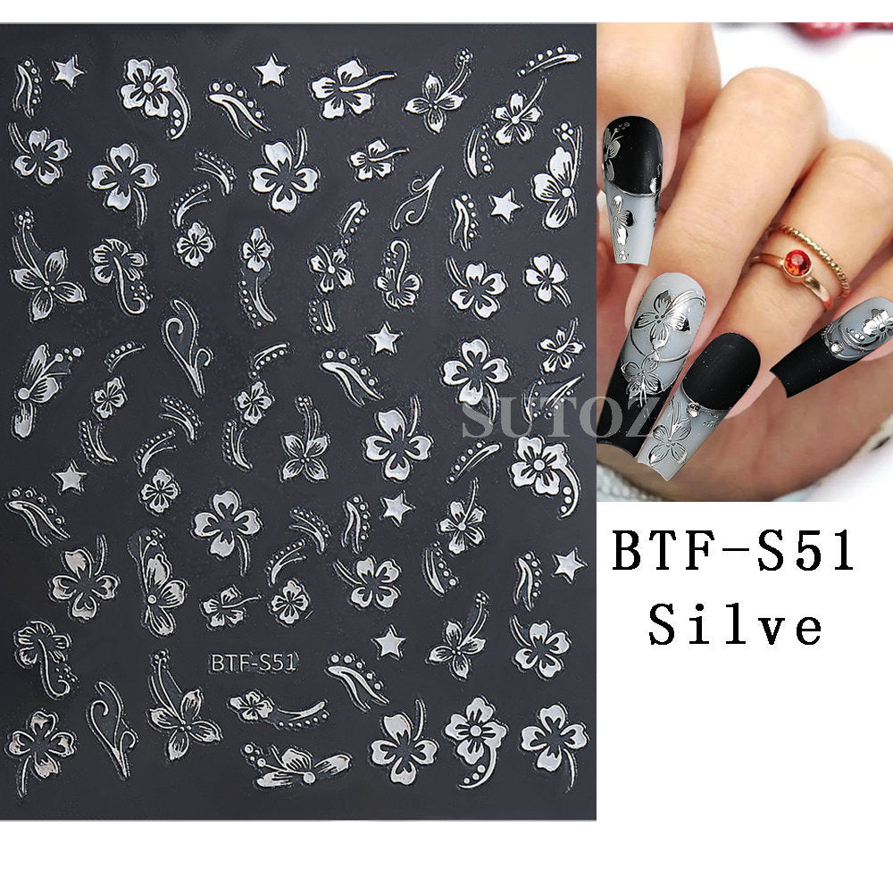 Summer Fresh Colorful Hibiscus Flower Hollow Nail Stickers