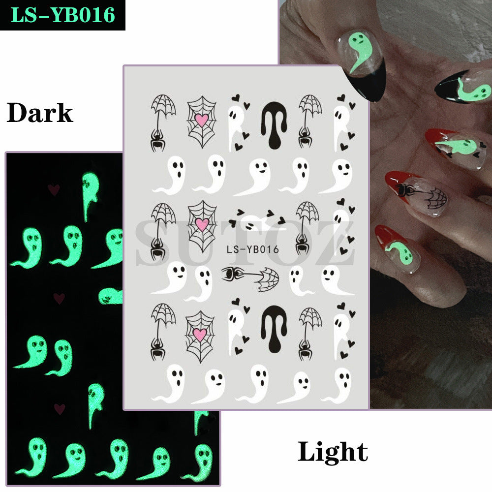 Halloween Skull Ghost Spider Party Luminous Nail Stickers