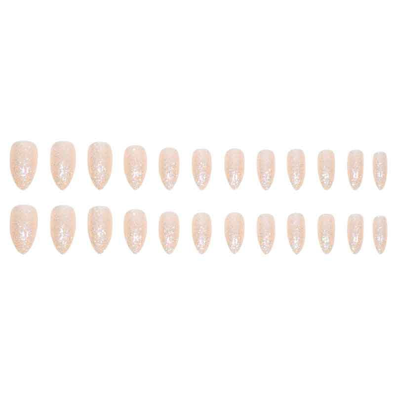 Faux ongles courts et purs en or champagne à paillettes colorées Nail Art