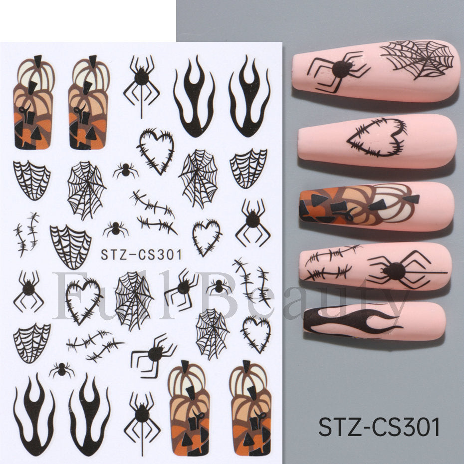 Halloween Pumpkin Love Heart Spider Web Nail Stickers