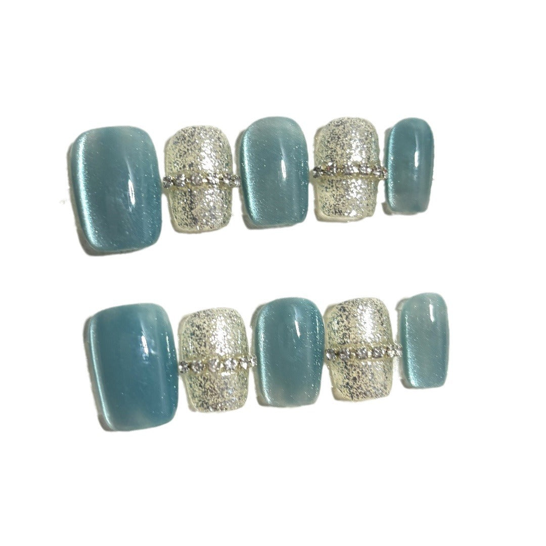 Handmade Wear Manicure Blue Polarized Light Silk Cat Nail Stickers