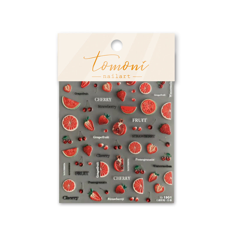 Embossed Hot Style Adhesive Cute Fruit Nail Stickers