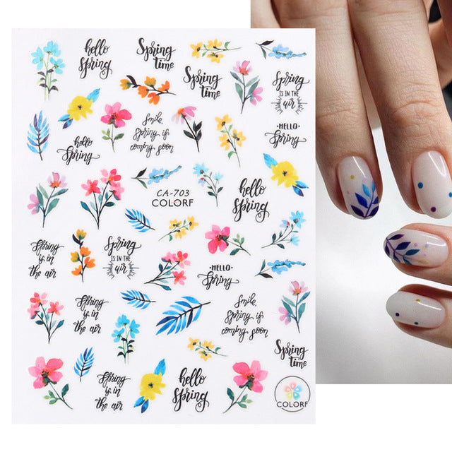 Glamorous Spring Rose Flower Tulip Adhesive Nail Stickers