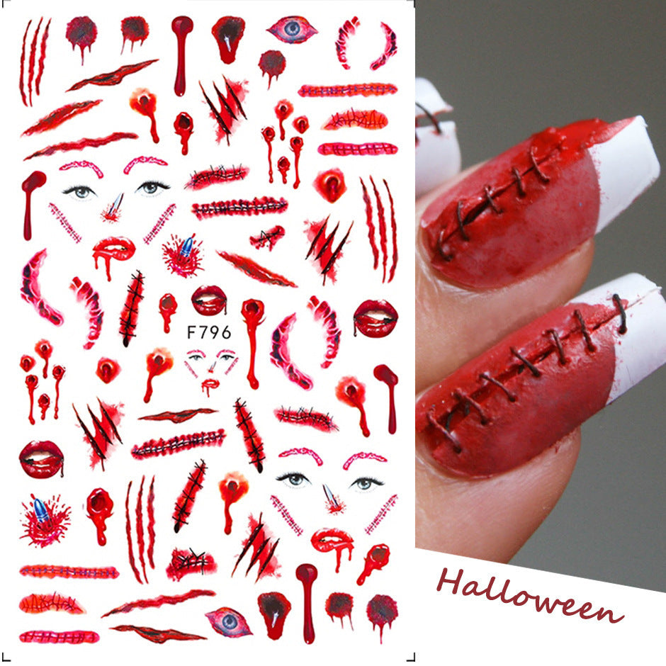 Halloween Red With Colorful Christmas Snowflakes Nail Stickers