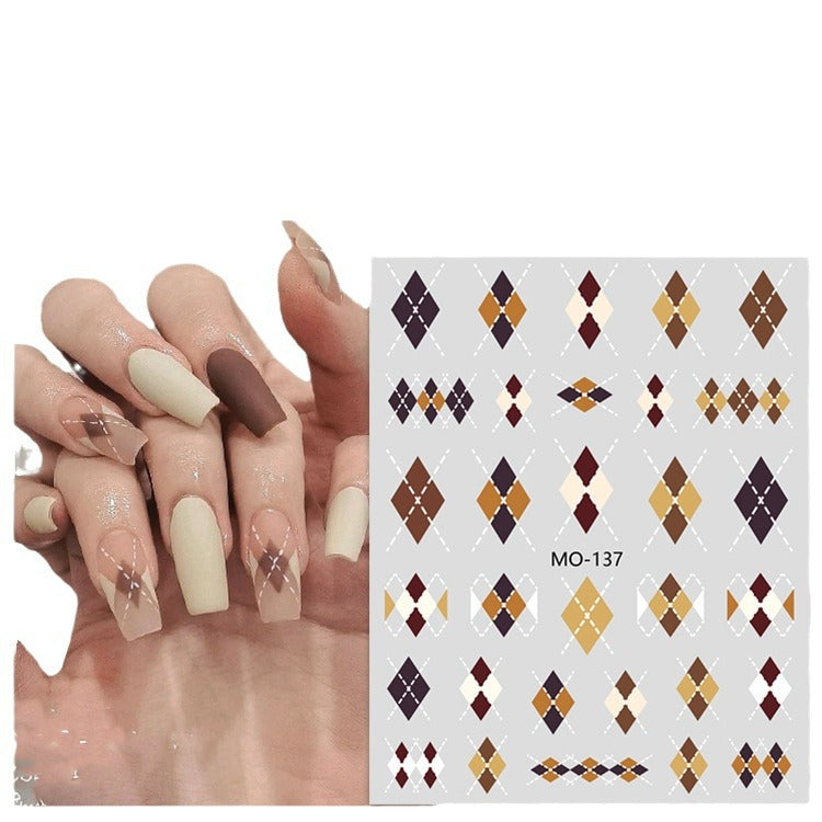 Embossed Caramel Rhombus Black White Ribbon Nail Stickers