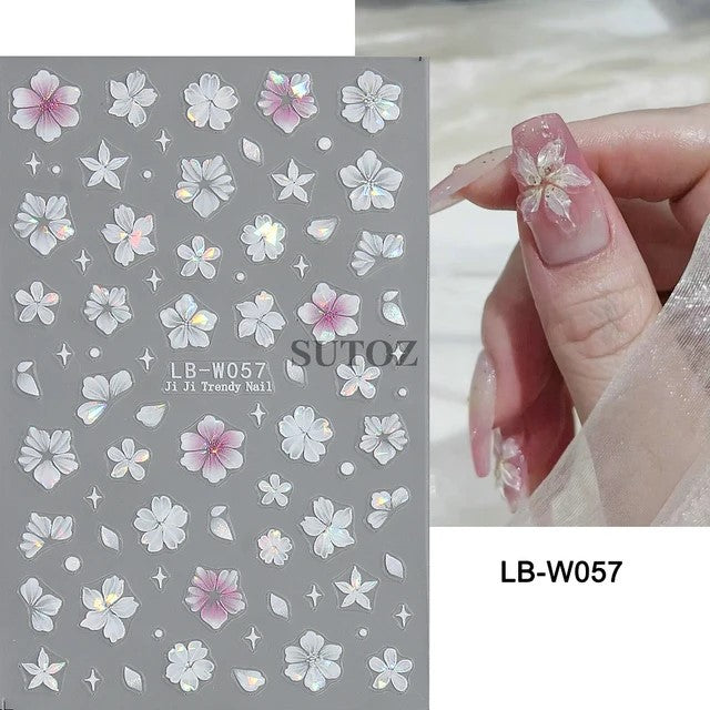 Popular Summer Ice Lily Flower Thin Tough Nail Stickers