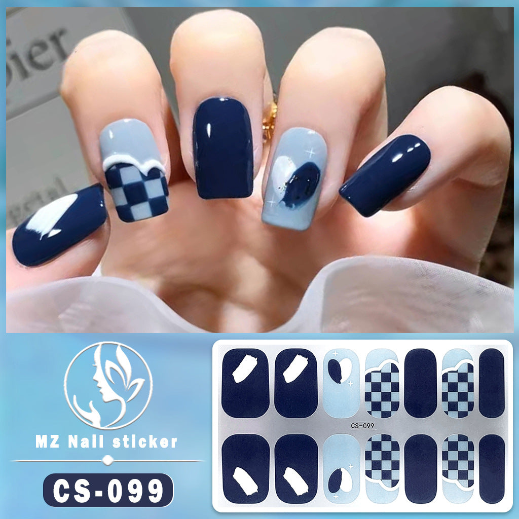 Autocollants pour ongles en gel imperméables avec motif floral à carreaux