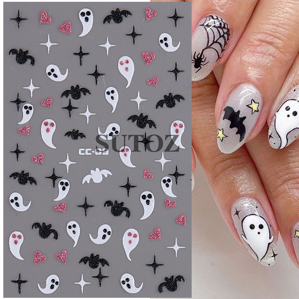 Halloween Glitter Luminous Spider Web Ghost Nail Stickers