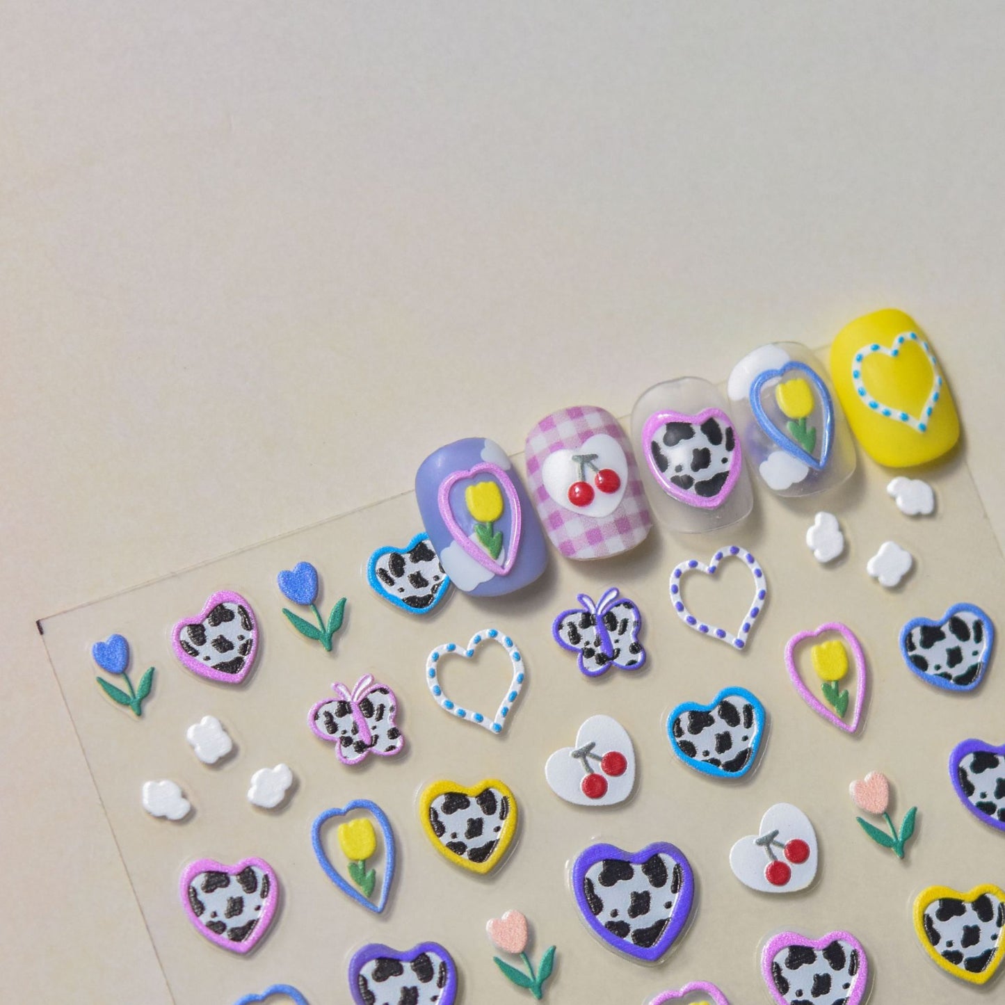 Jelly Cute Milk Pattern Love Heart Nail Stickers