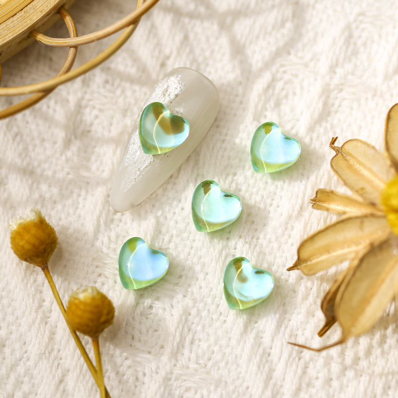 Nail Art en cristal en forme de cœur et de bonbon transparent, macaron et moka