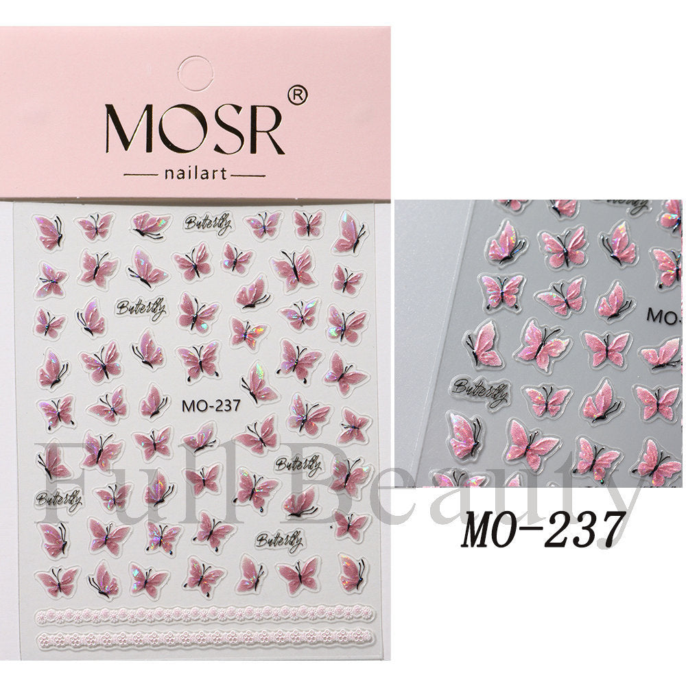 Pink Butterfly Elegant Dream Big Bowknot Nail Stickers