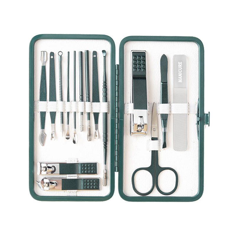 Green Pieces Scissors Clippers Full Manicure Nail Tool Set