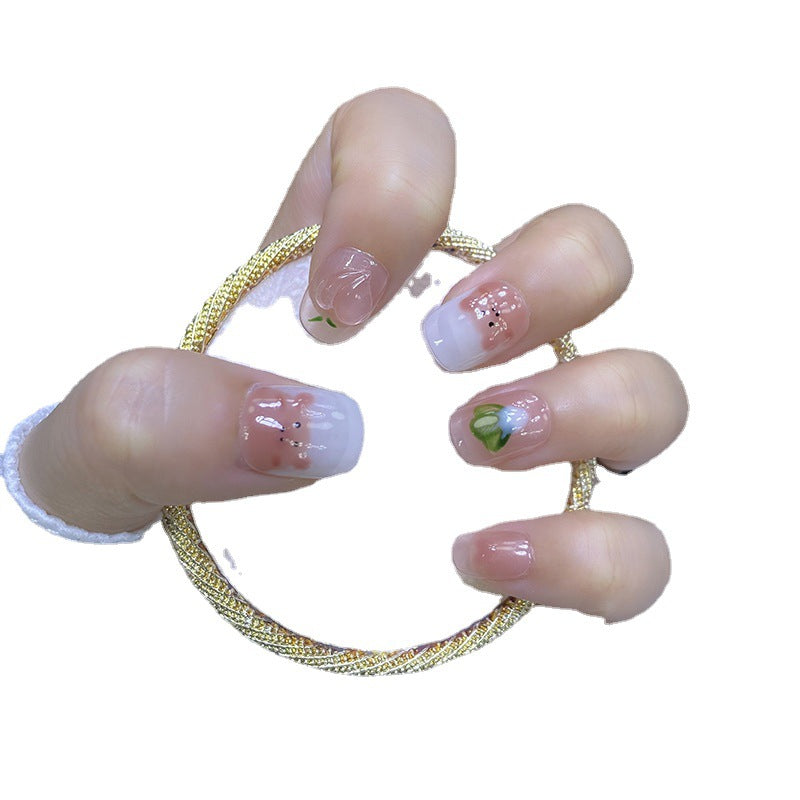 Hand Painted Pig Arch Cabbage Short Square Round Cute Nail Stickers