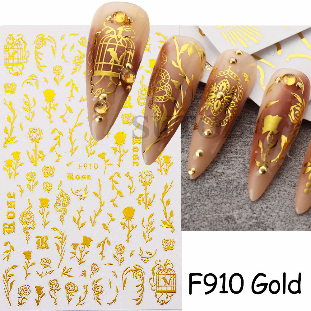 Gold Sun Snake Pattern Morocco Flower Nail Stickers