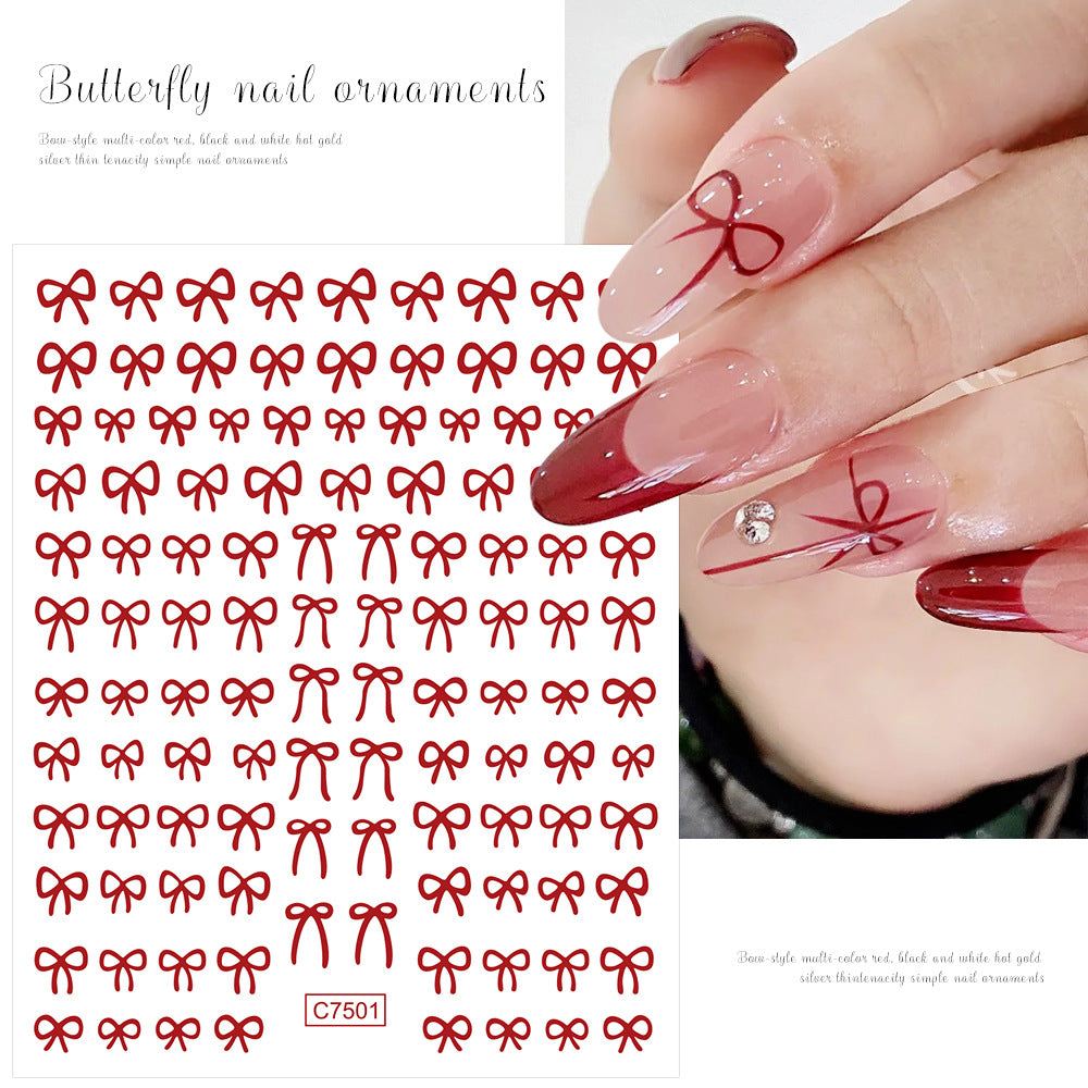 Style Wine Red Bow Adhesive Sweet Nail Stickers