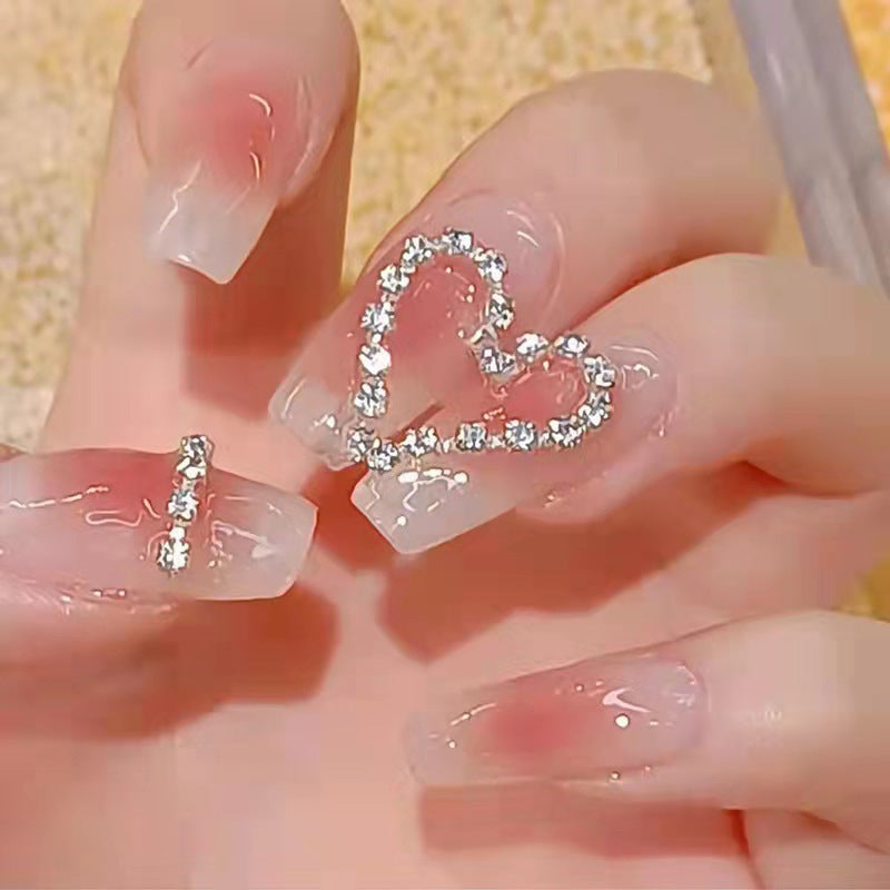 Autocollants pour ongles avec décorations en diamant français Bow Flash Blush