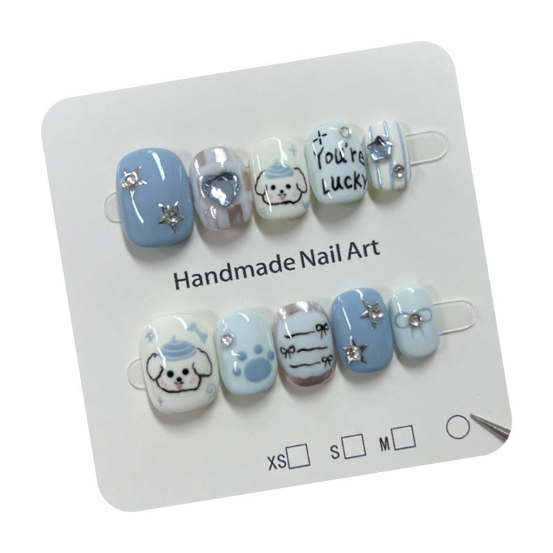 Blue White Color Jumping Hand Painted Iti Puppy Nail Stickers