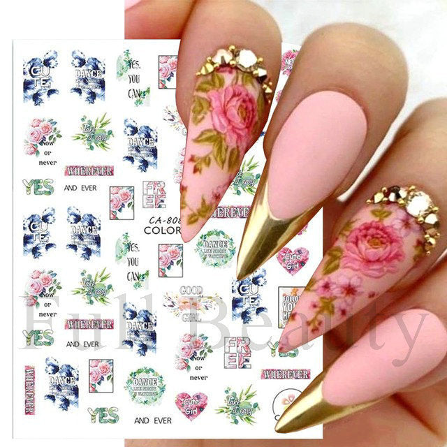 Glamorous Spring Rose Flower Tulip Adhesive Nail Stickers