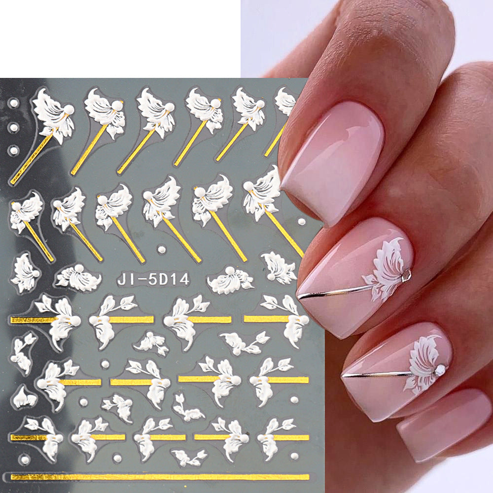 Autocollants pour ongles en relief tridimensionnels avec feuilles de cerisier