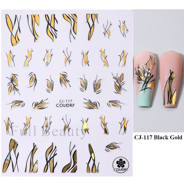 Popular Autumn Golden Leaves Character Adhesive Nail Stickers