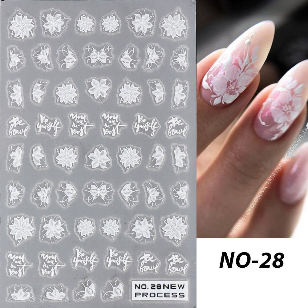 Autocollants pour ongles de la série Fleurs à pétales blancs de camomille