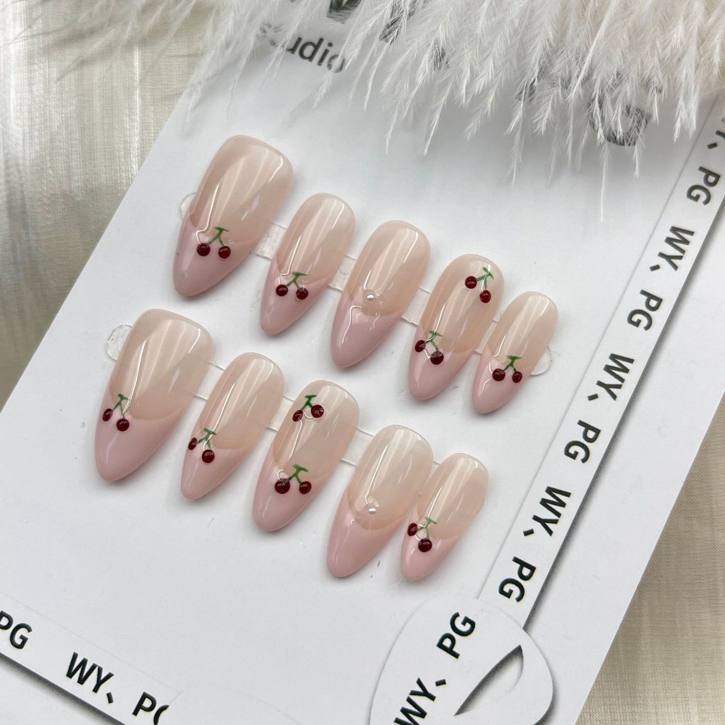 Handmade Hand-made Cherry French Fake Patch Nail Stickers