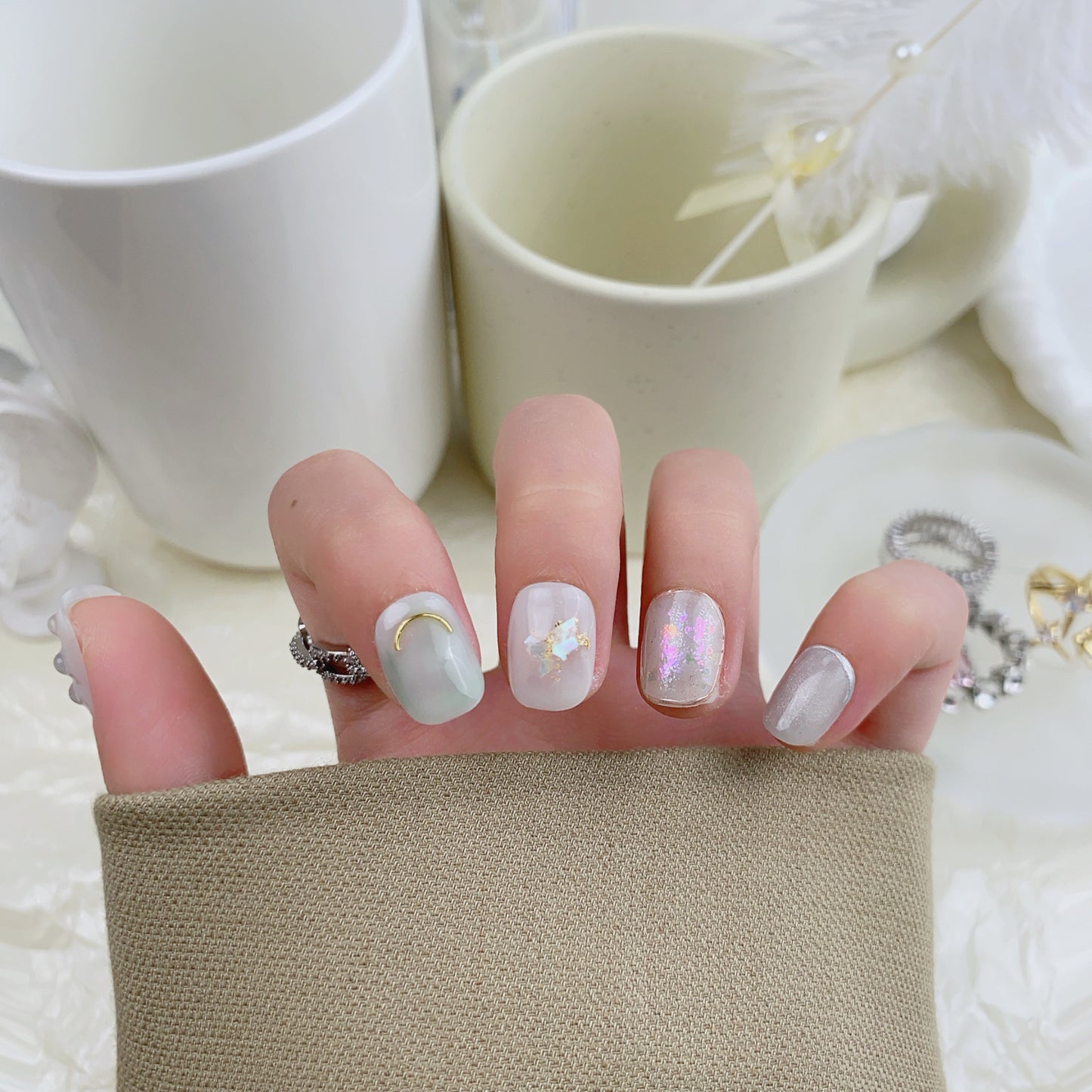 Flower Sweet Tulip Pink White Short Nail Stickers