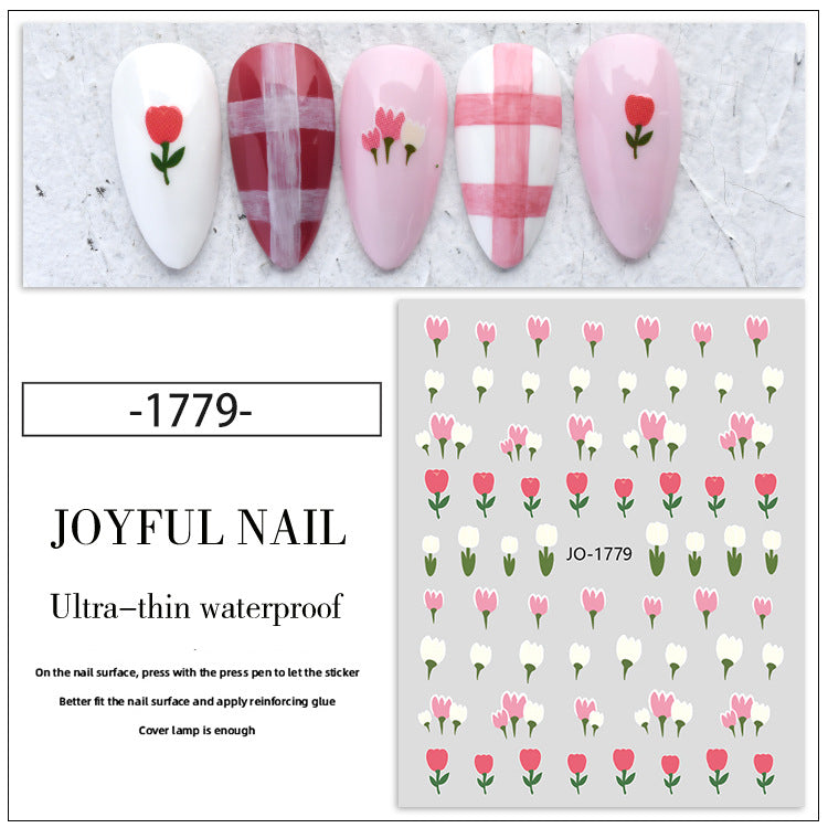 Autocollants pour ongles adhésifs en forme de fleur de tulipe rose