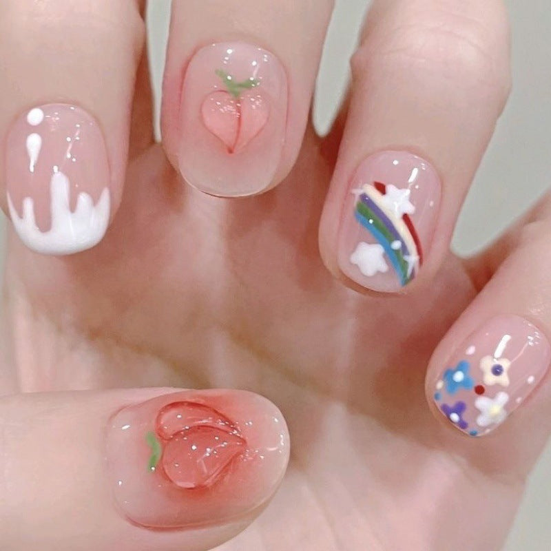 Handmade Wear Patch Short Rainbow Peach Nail Stickers