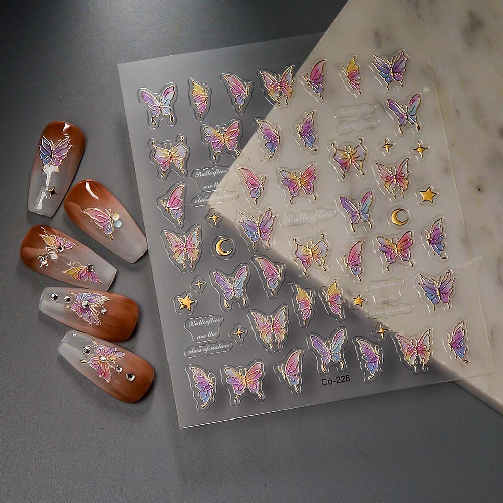 Autocollants pour ongles en trois dimensions avec motif papillon et fleur