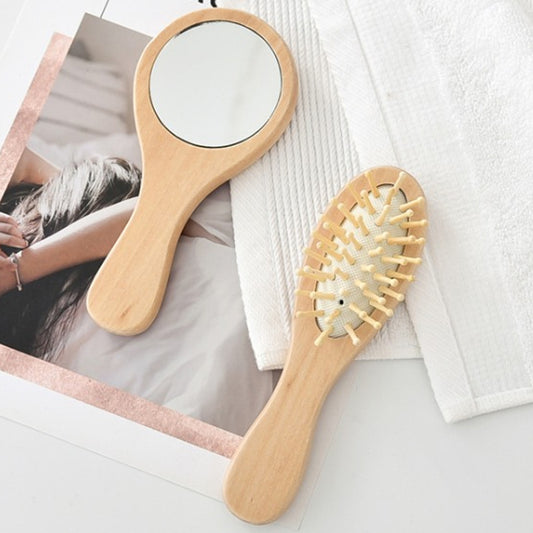 Miroir de voyage pour femmes et hommes, brosses à cheveux et peignes portables en bois massif