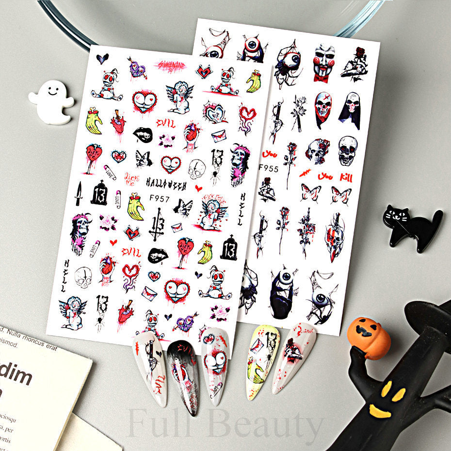 Halloween Dark Animal Devil Adhesive Skull Nail Stickers