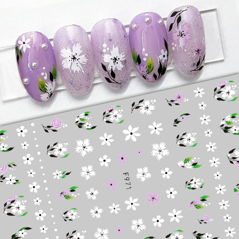 Simulation Rendering Fresh Flowers Leaves Cute Nail Stickers