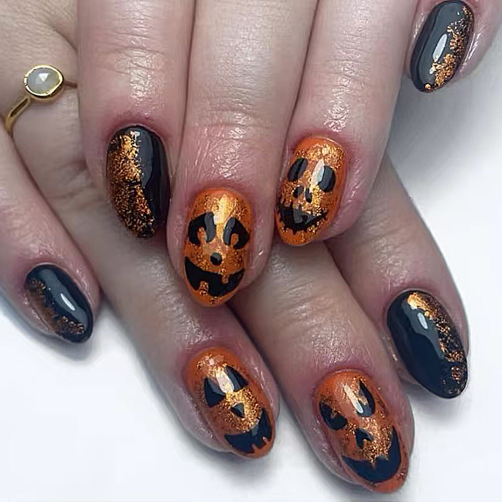 Nail Art à motif citrouille de dessin animé pour Halloween