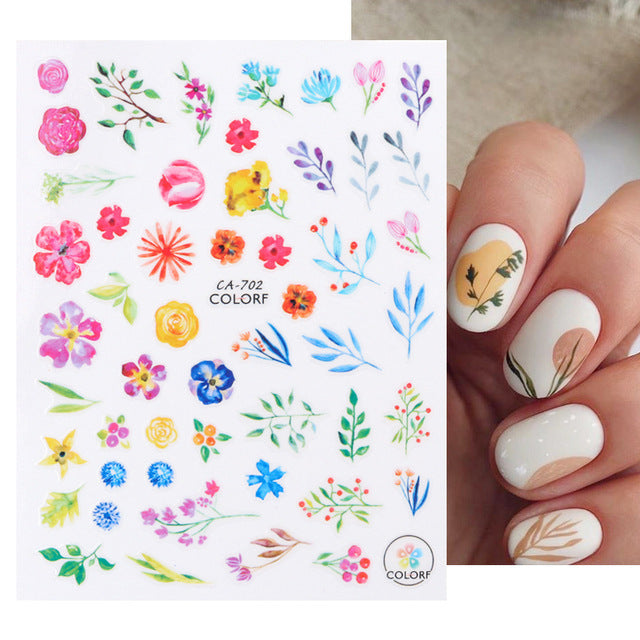 Glamorous Spring Rose Flower Tulip Adhesive Nail Stickers