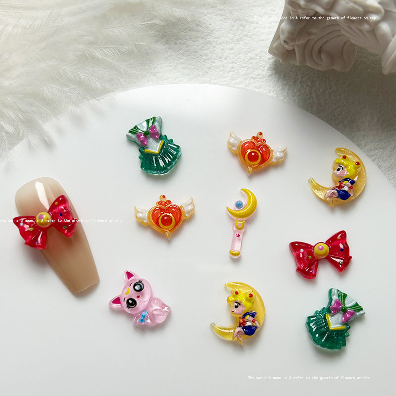 Manucure de chaton mignon Bijoux de dessin animé Soins des ongles rouges Nail Art