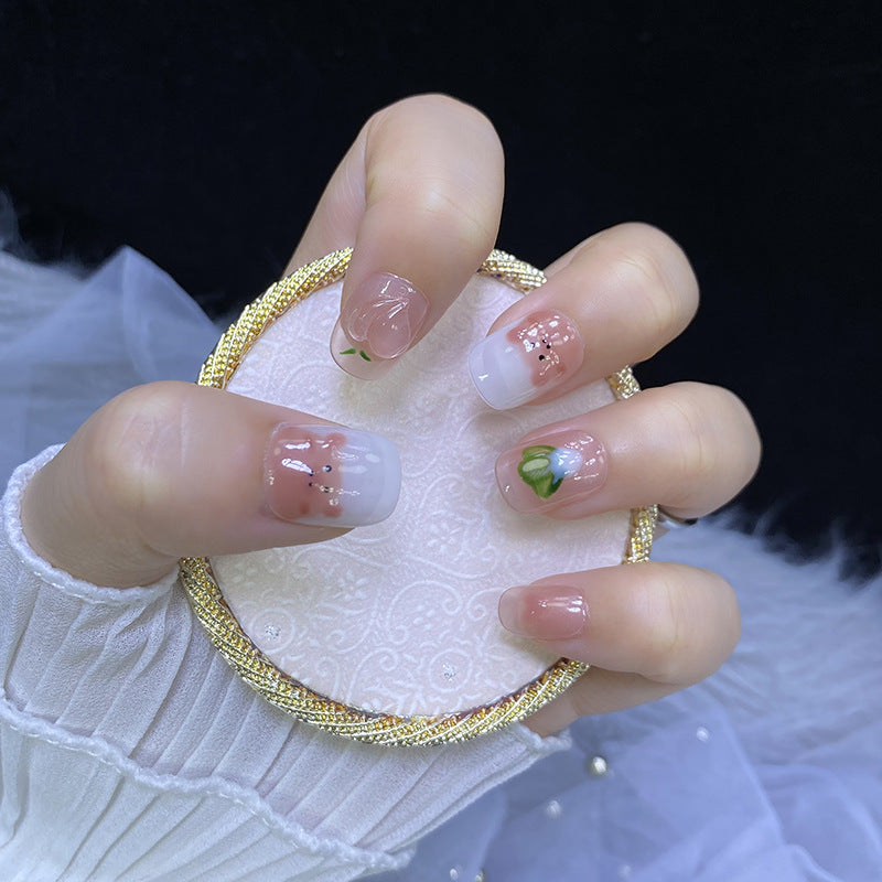 Hand Painted Pig Arch Cabbage Short Square Round Cute Nail Stickers