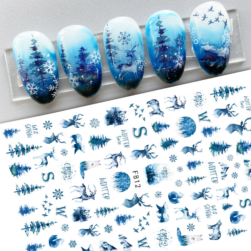 Autocollants pour ongles adhésifs sans couture Motif flocons de neige de Noël et d'hiver