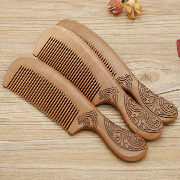 Brosses à cheveux et peignes portables en bois d'ébène sculpté à double face en bois de santal vert