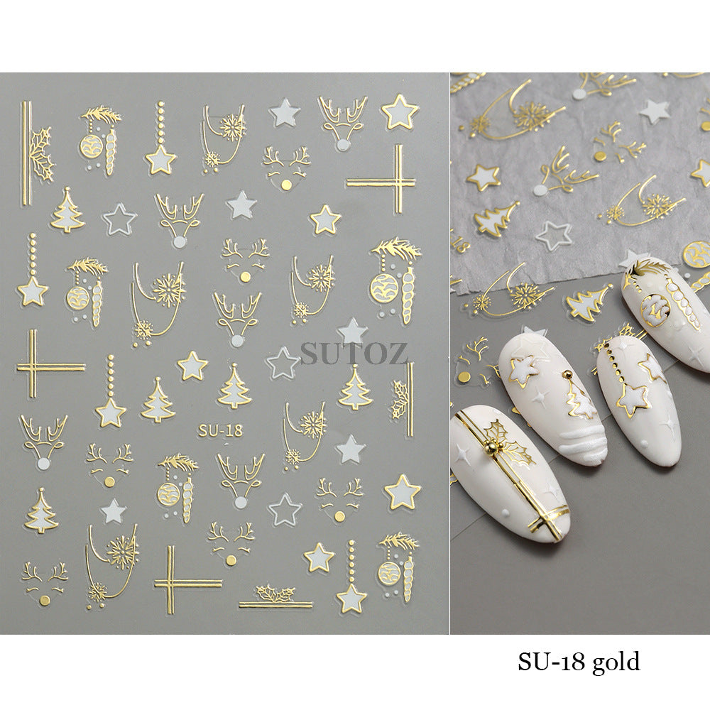 Exposed Gilding Sier Snowflake Elk Tree Nail Stickers