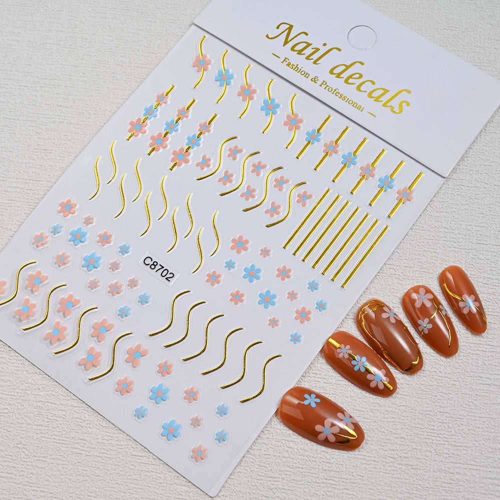 Little Flower Fresh Golden Affordable Luxury Style Nail Stickers