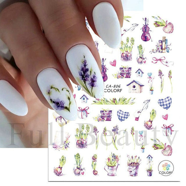 Glamorous Spring Rose Flower Tulip Adhesive Nail Stickers