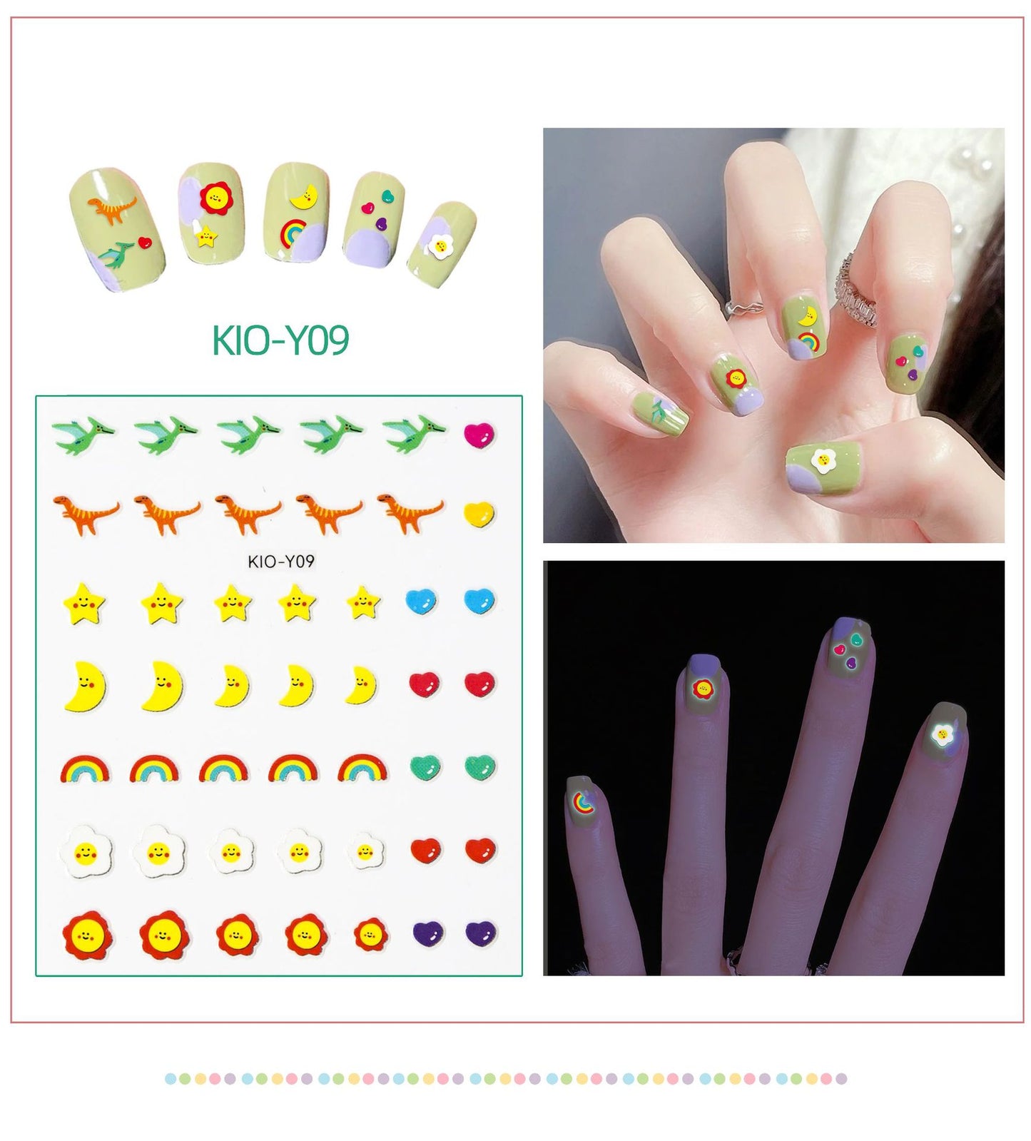 Luminous Strawberry Bear Cartoon Animal Dinosaur Glowing Nail Stickers