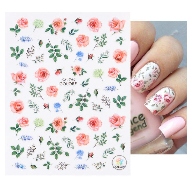 Glamorous Spring Rose Flower Tulip Adhesive Nail Stickers