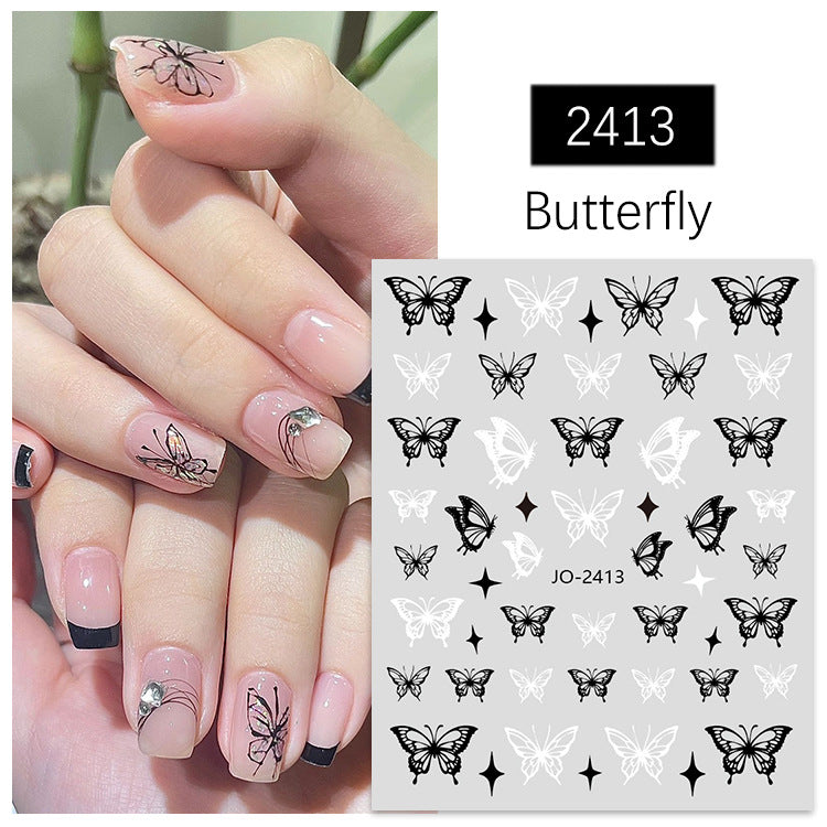 Hand Painted Butterfly Dark White Small Nail Stickers